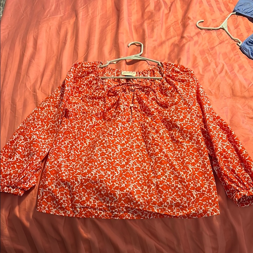 Universal Thread Orange Puff Sleeve Smocked Blouse